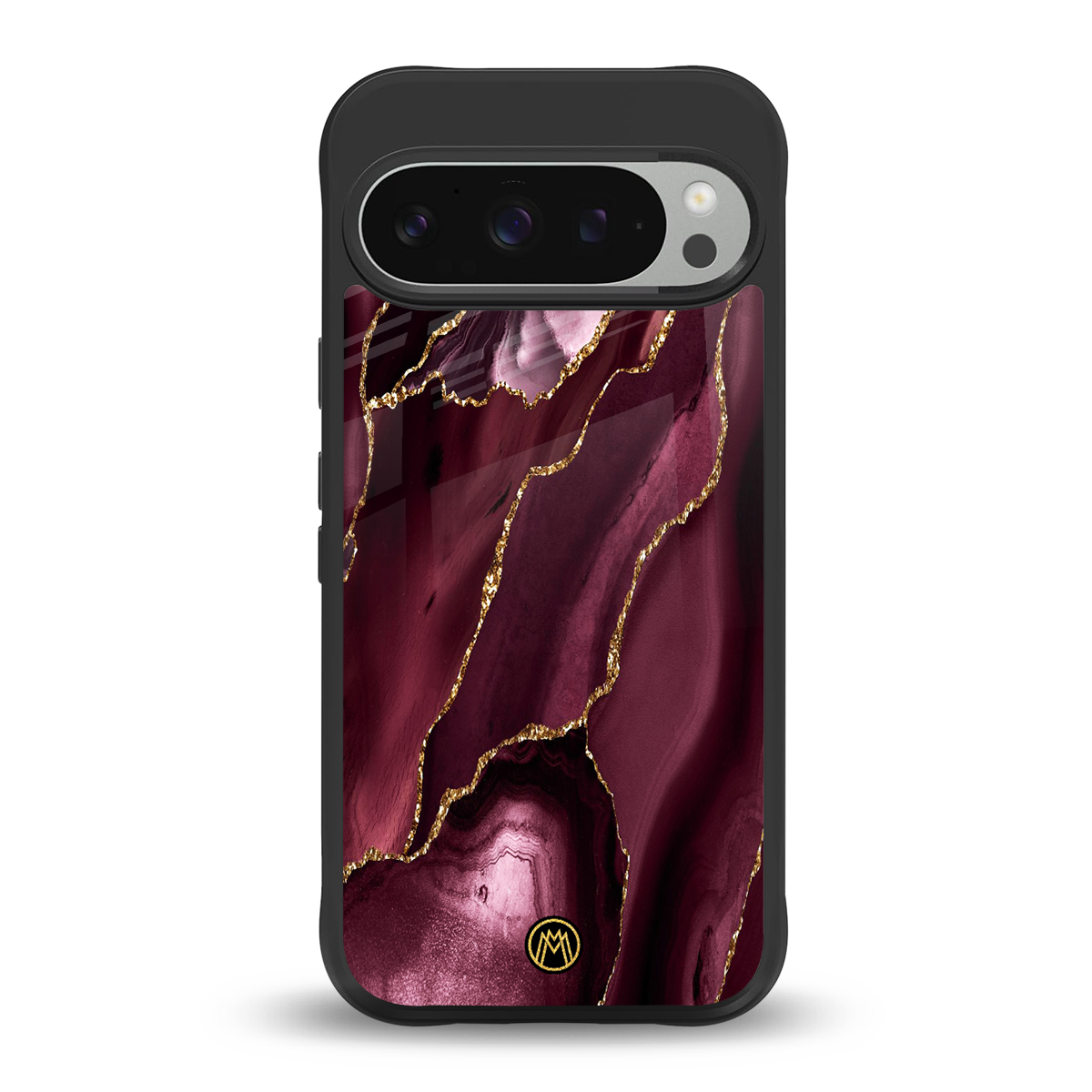 maroon liquid marble back phone cover | glass case for google pixel 9 pro