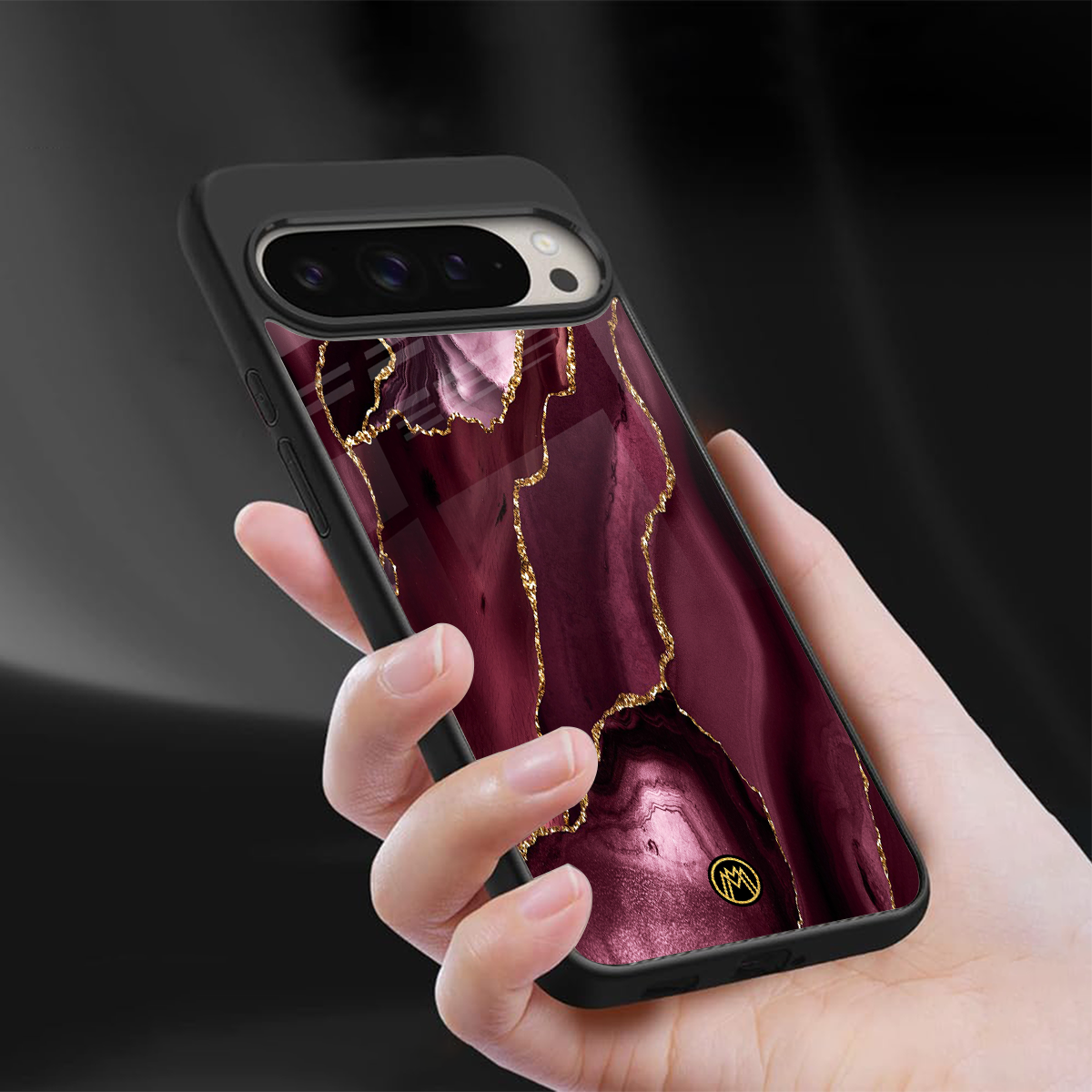 maroon liquid marble back phone cover | glass case for google pixel 9 pro