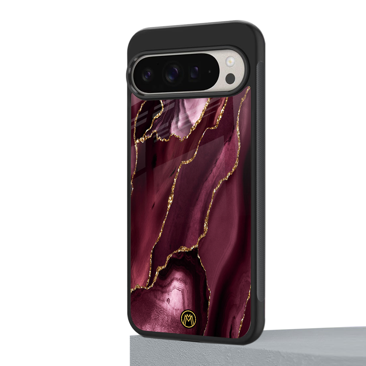 maroon liquid marble back phone cover | glass case for google pixel 9 pro