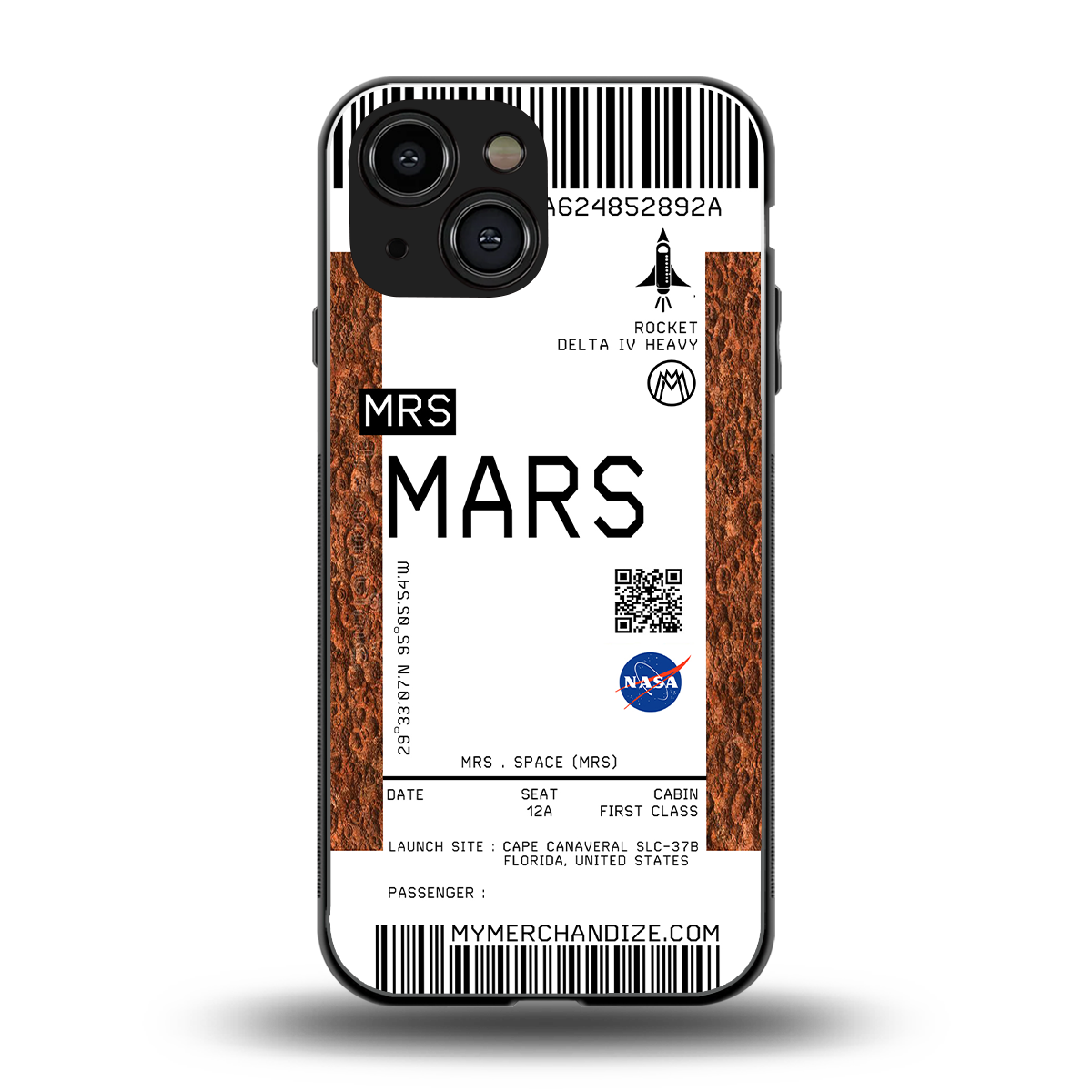 mars boarding pass ticket back phone cover | glass case for iphone 13 mini