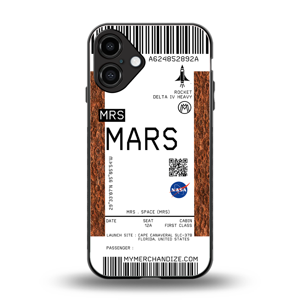 mars boarding pass ticket back phone cover | glass case for iphone 16 plus