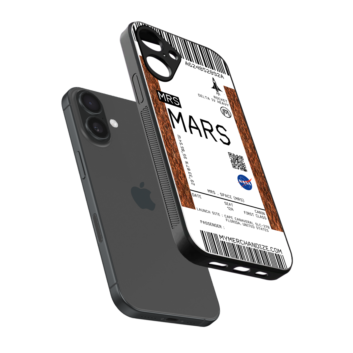 mars boarding pass ticket back phone cover | glass case for iphone 16 plus