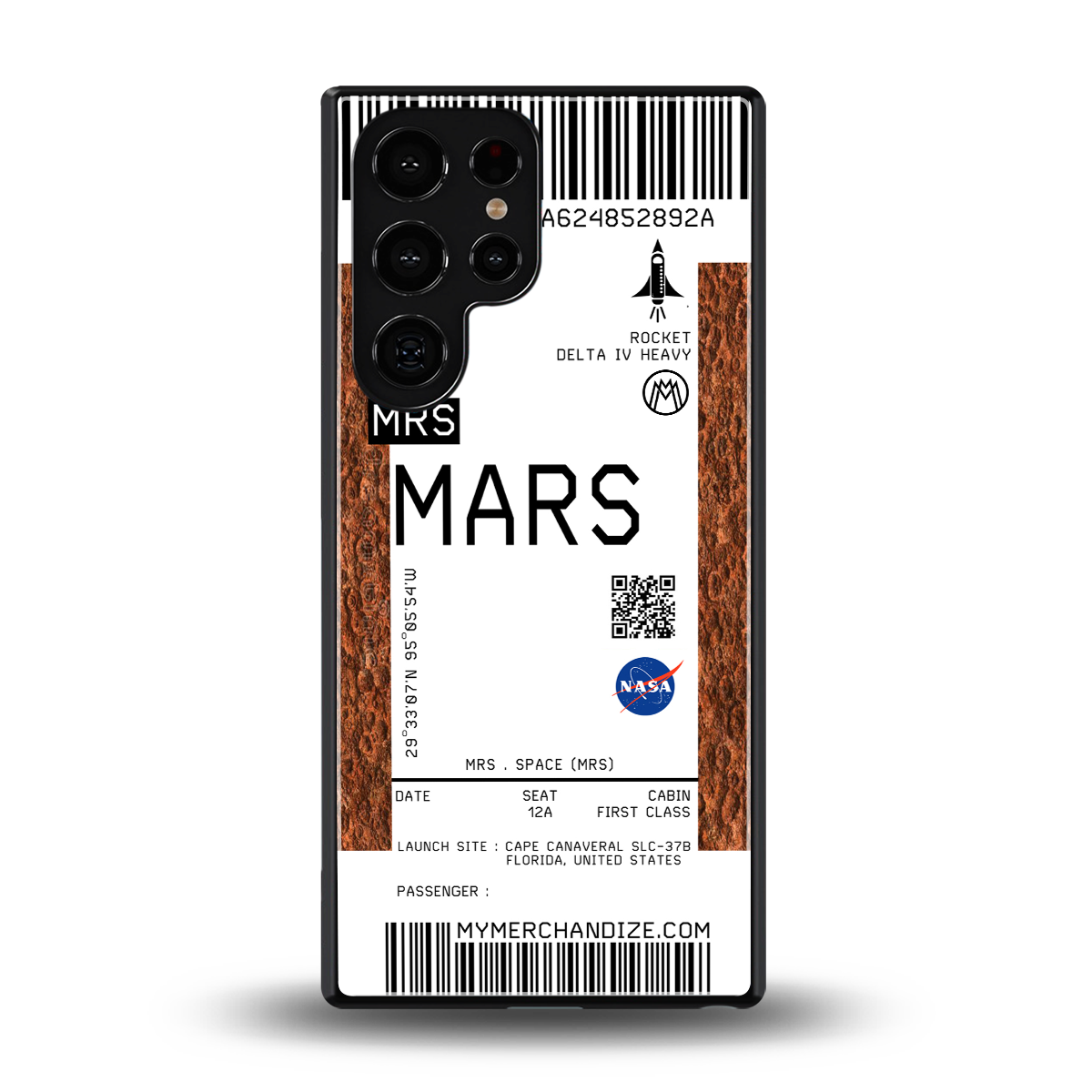 mars boarding pass ticket back phone cover | glass case for samsung galaxy s25 ultra
