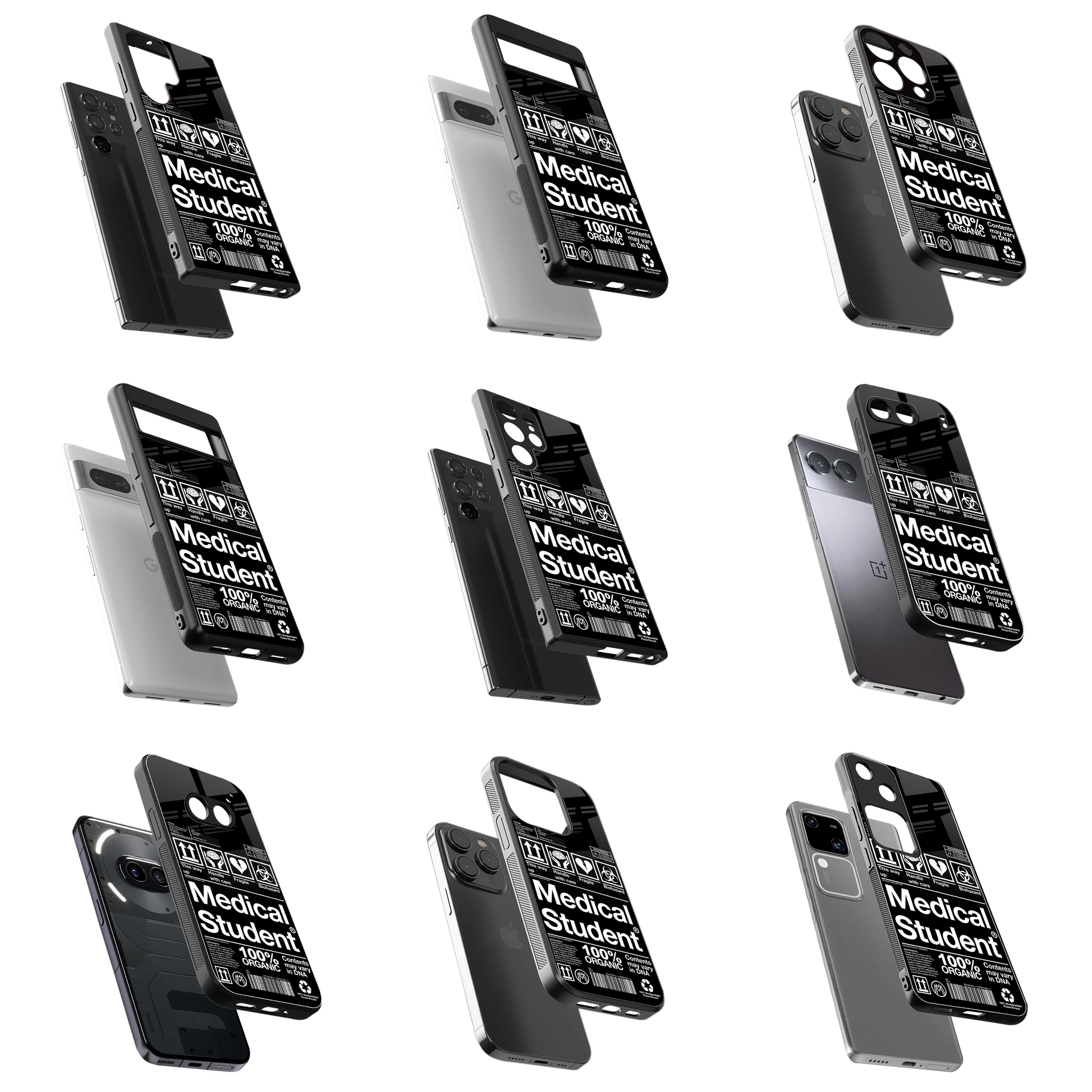 Durable Glass Back Mobile Case for iPhone, Samsung, OnePlus, Google Pixel, Redmi, Vivo, Oppo