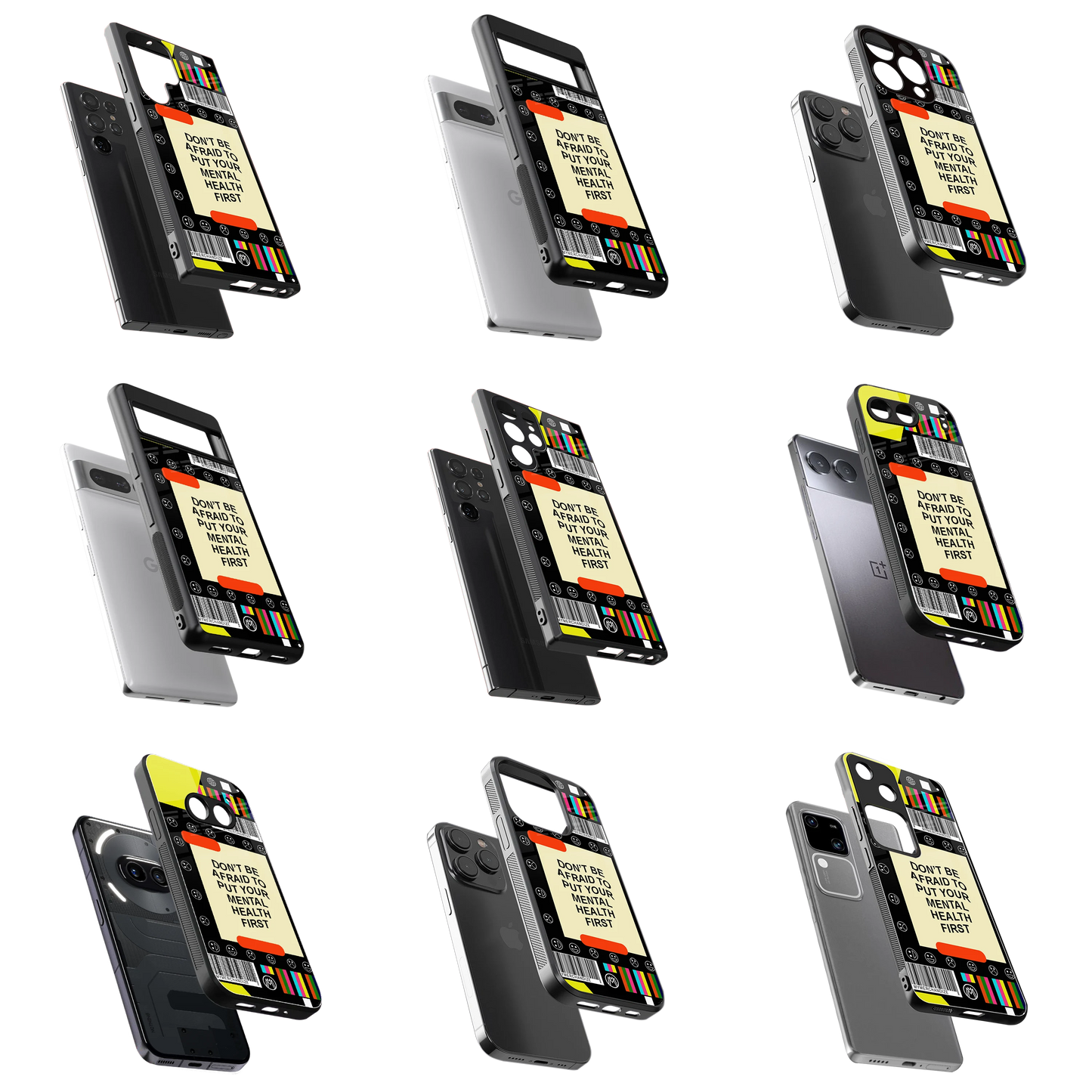 Durable Glass Back Mobile Case for iPhone, Samsung, OnePlus, Google Pixel, Redmi, Vivo, Oppo