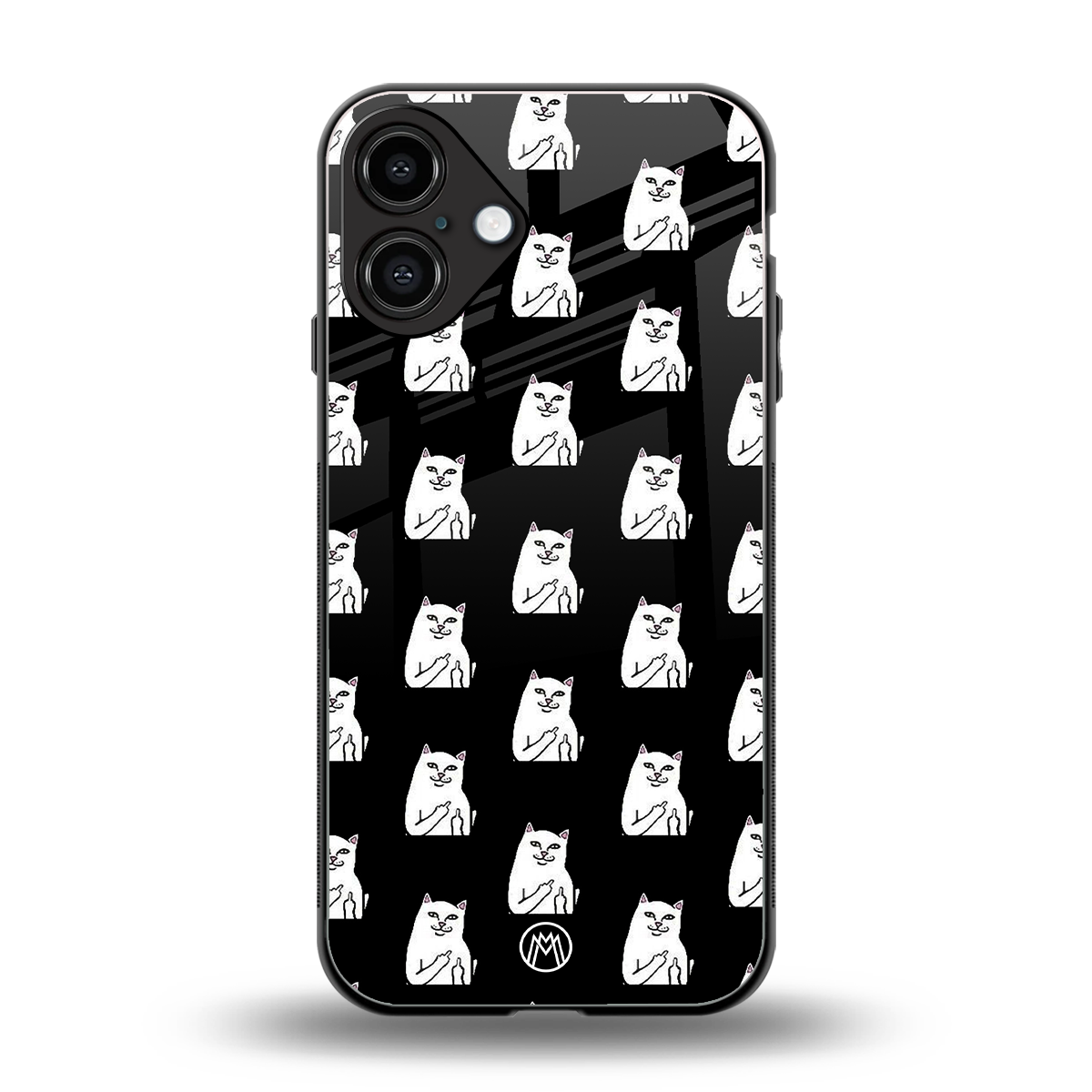 middle finger cat meme back phone cover | glass case for iphone 16 plus