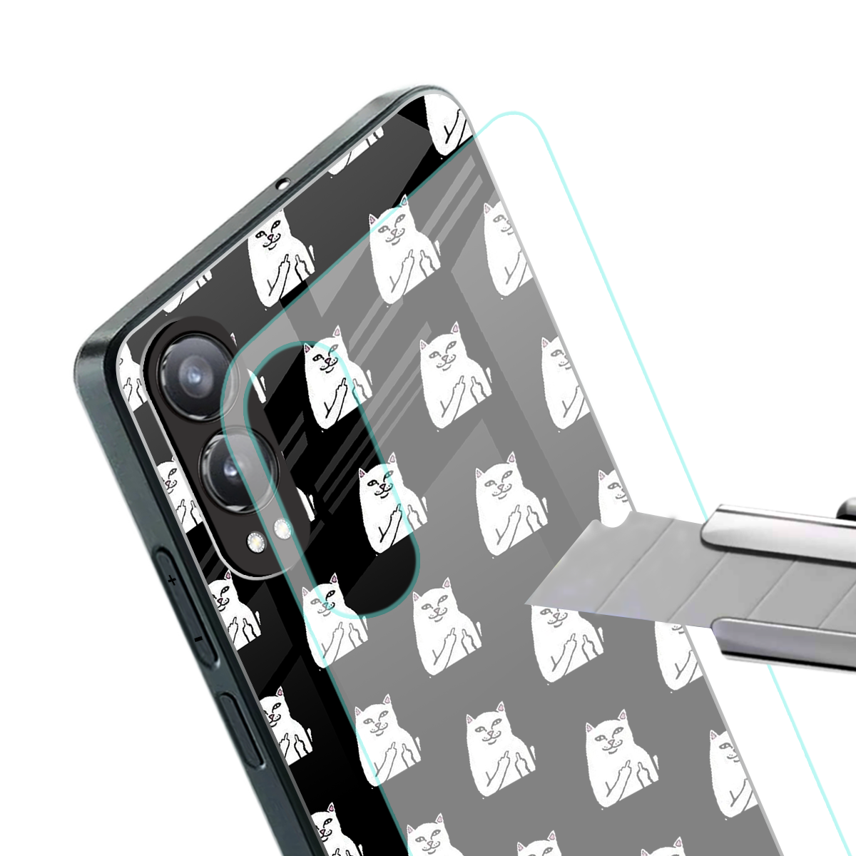 middle finger cat meme back phone cover | glass case for oneplus nord ce 4 lite