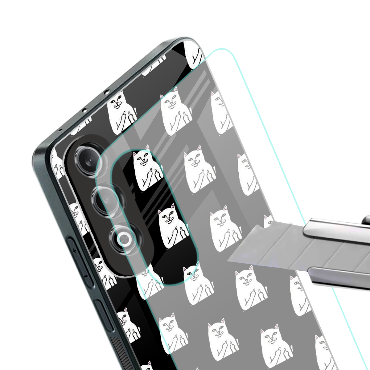 middle finger cat meme back phone cover | glass case for oneplus nord ce 4