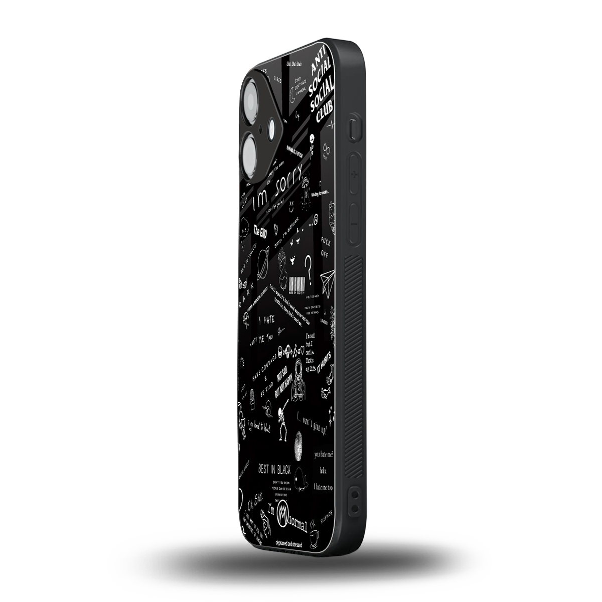minimalistic black aesthetic collage back phone cover | glass case for iphone 16 plus