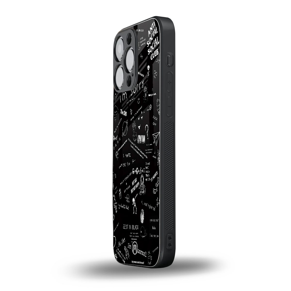 minimalistic black aesthetic collage back phone cover | glass case for iphone 16 pro max