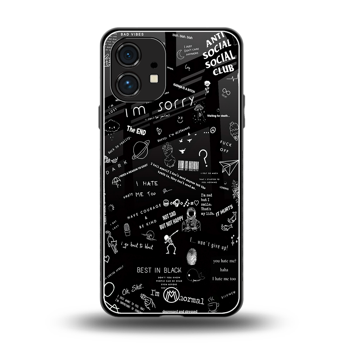 minimalistic black aesthetic collage back phone cover | glass case for nothing phone 1