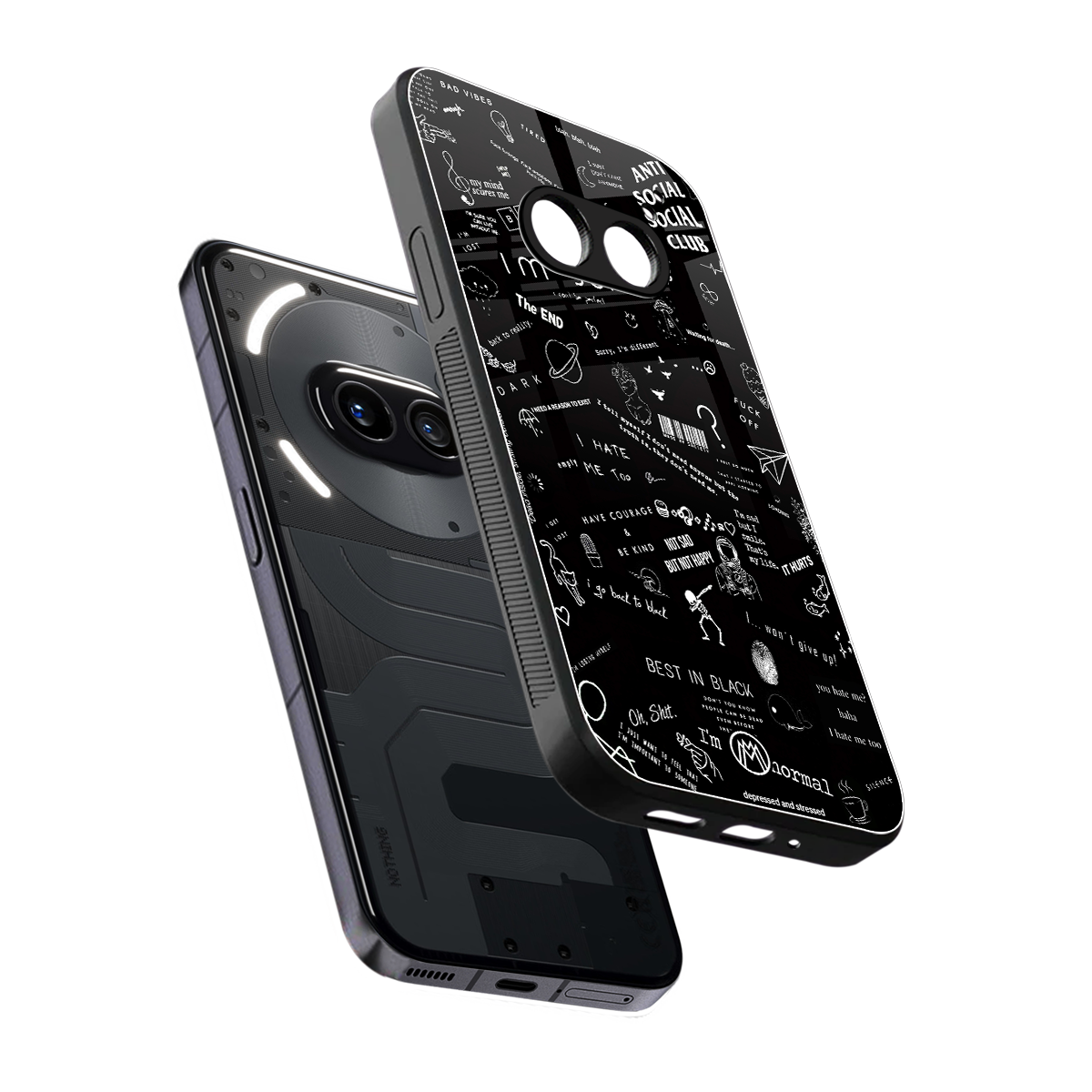 minimalistic black aesthetic collage back phone cover | glass case for nothing phone 2a