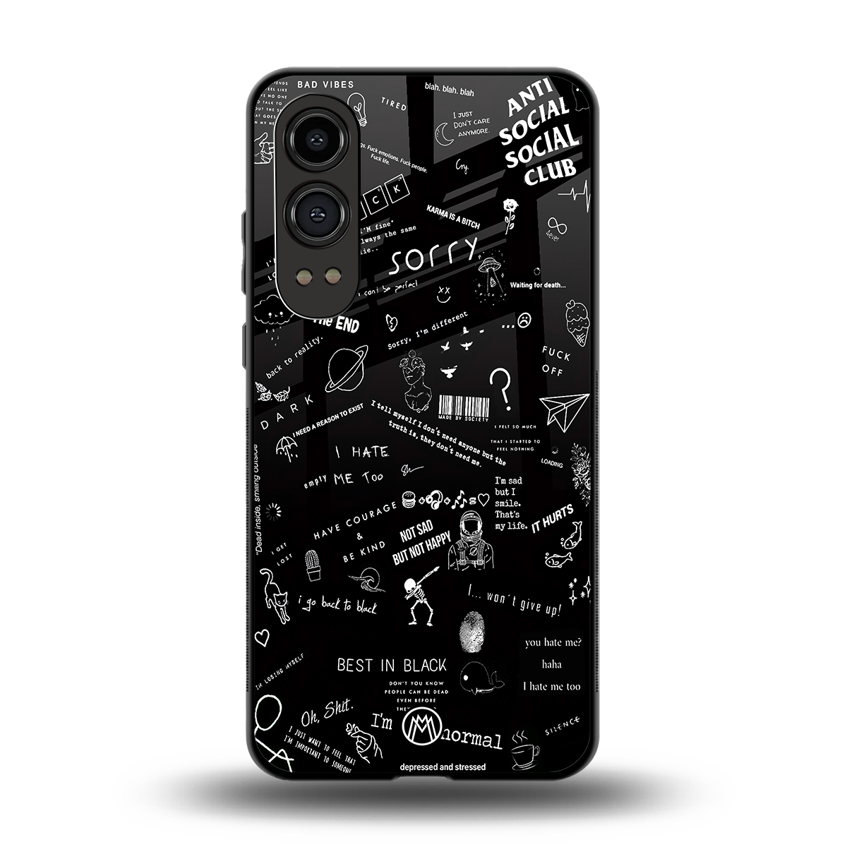 minimalistic black aesthetic collage back phone cover | glass case for oneplus nord ce 4 lite
