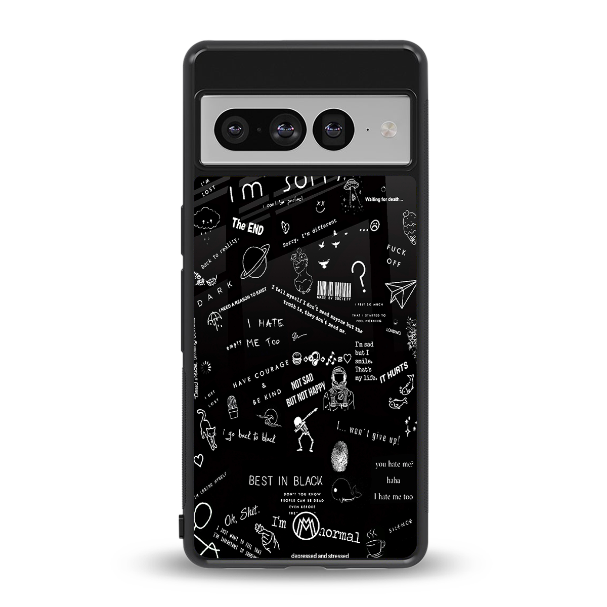 minimalistic black aesthetic collage back phone cover | glass case for google pixel 7 pro