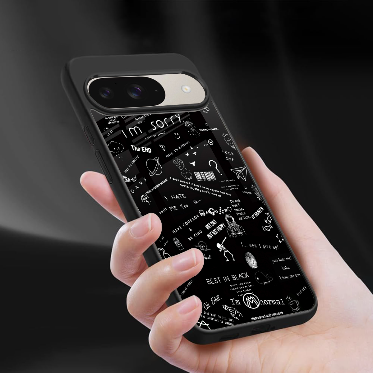 minimalistic black aesthetic collage back phone cover | glass case for google pixel 9