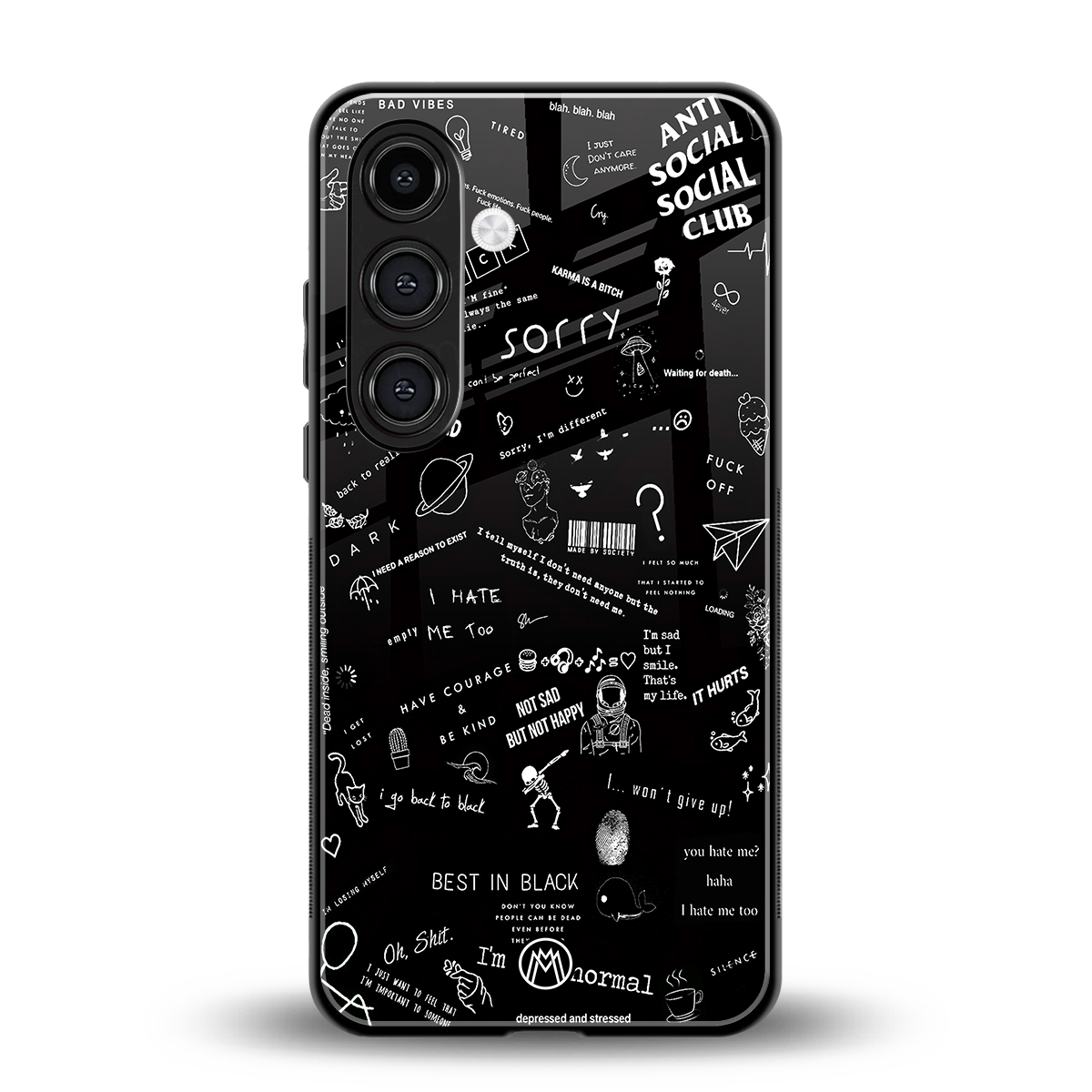 minimalistic black aesthetic collage back phone cover | glass case for samsung galaxy s24 fe