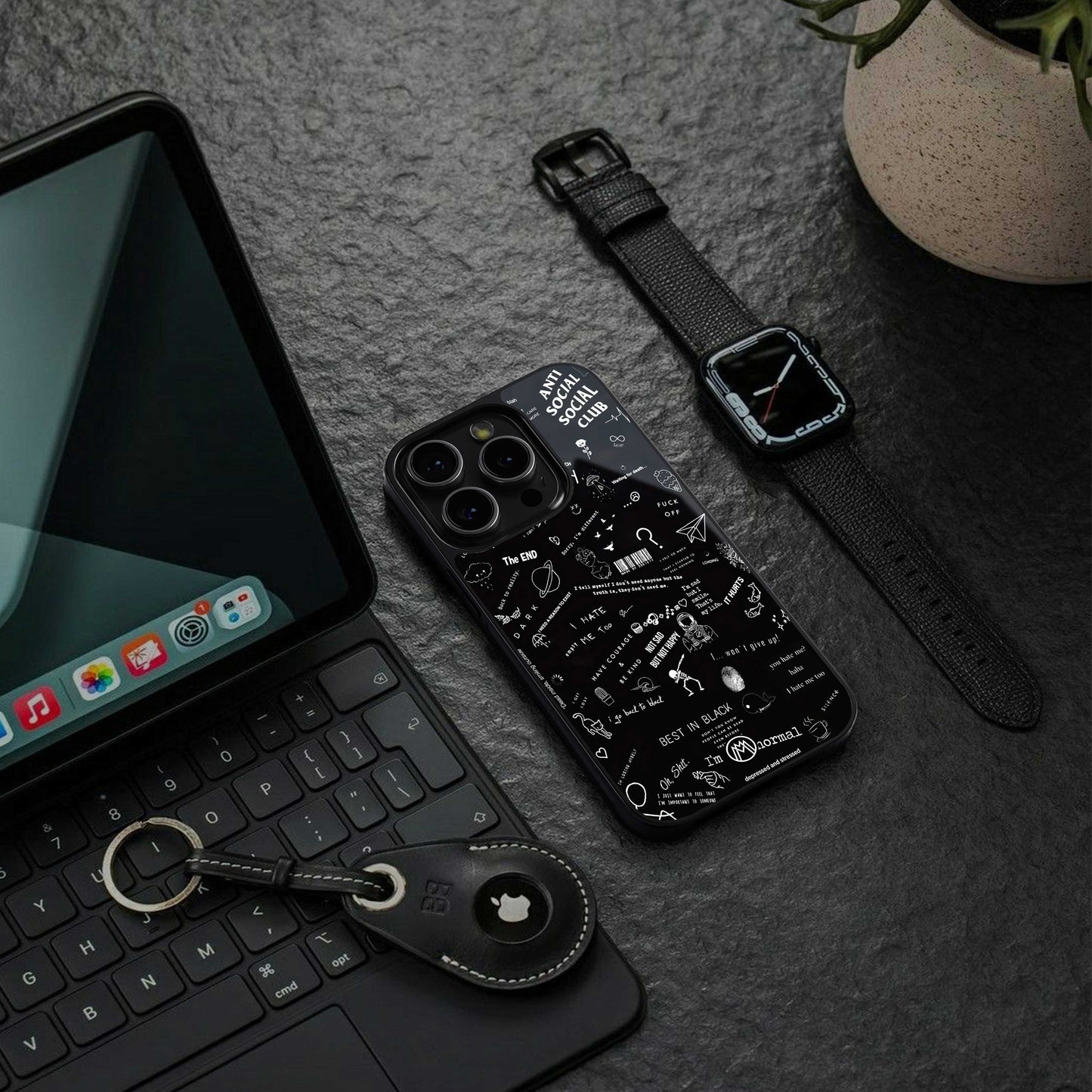 minimalistic black aesthetic collage back phone cover | glass case for iphone 13 pro max