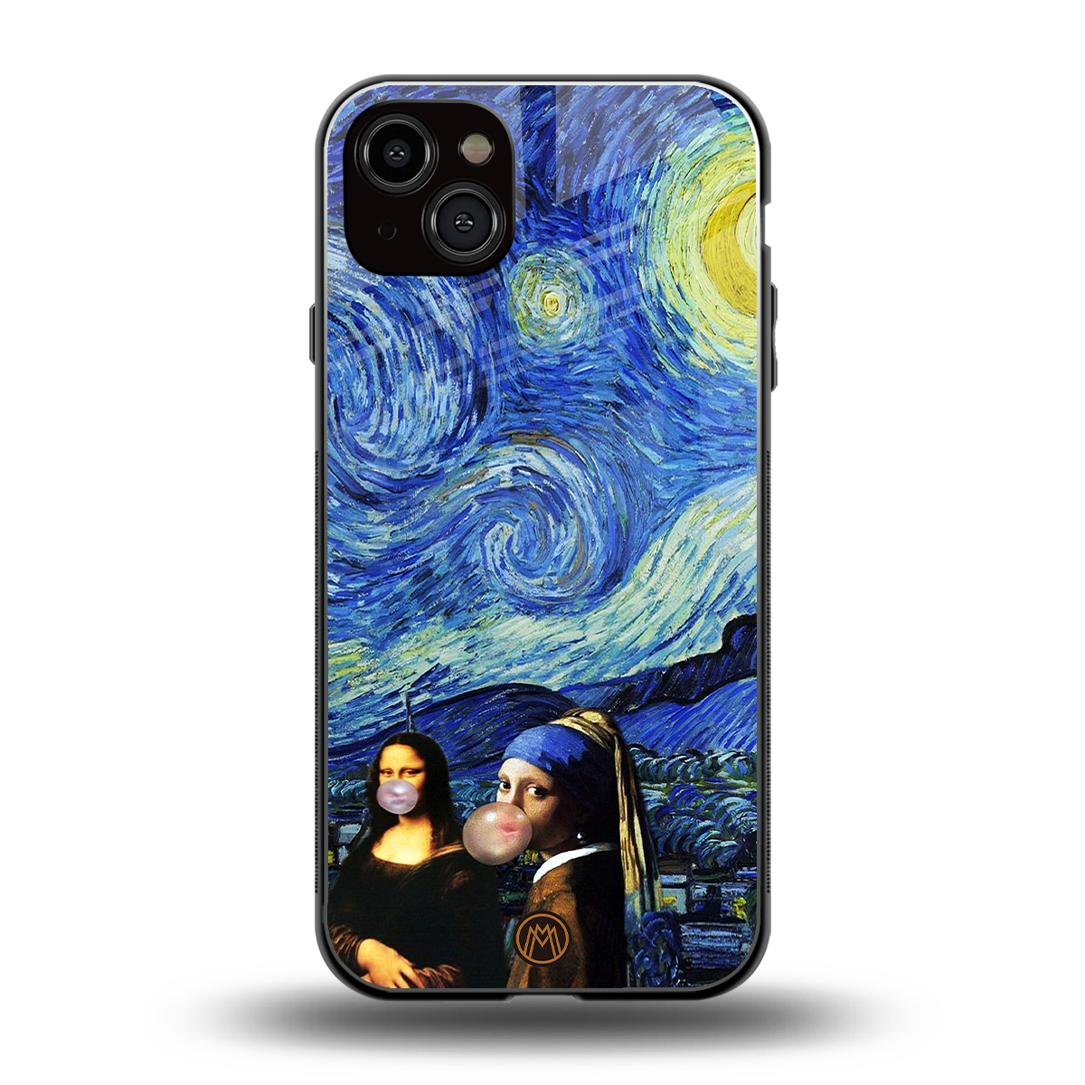 mona lisa starry night back phone cover | glass case for iphone 15 plus
