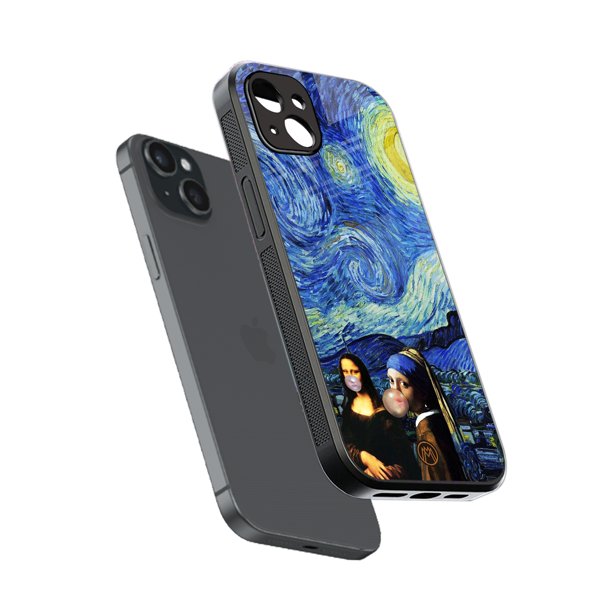 mona lisa starry night back phone cover | glass case for iphone 15 plus