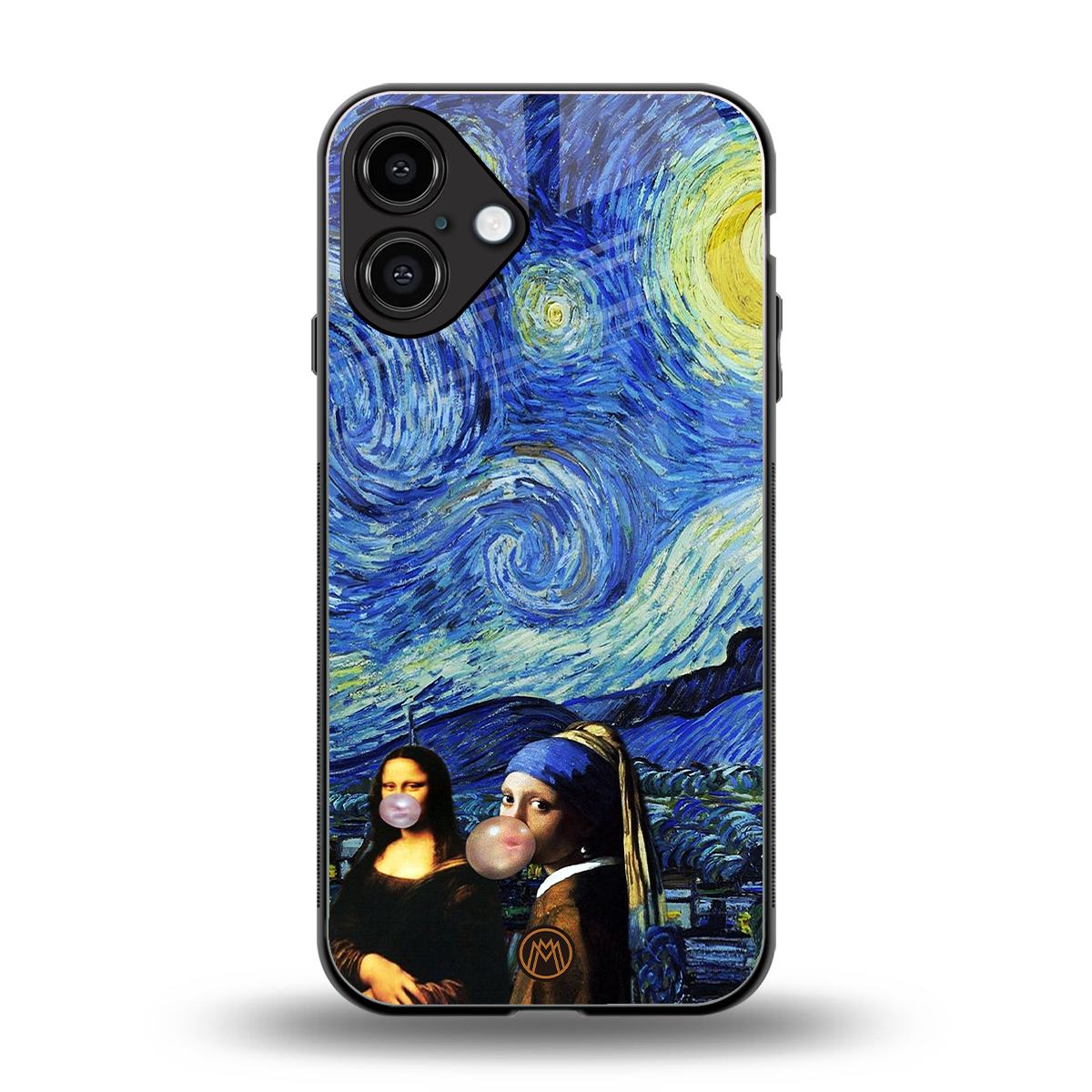 mona lisa starry night back phone cover | glass case for iphone 16 plus