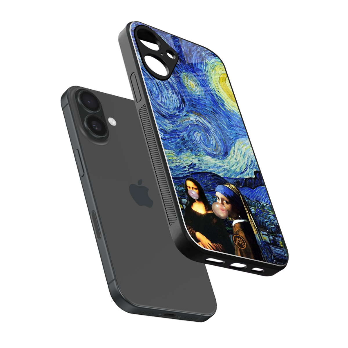 mona lisa starry night back phone cover | glass case for iphone 16 plus