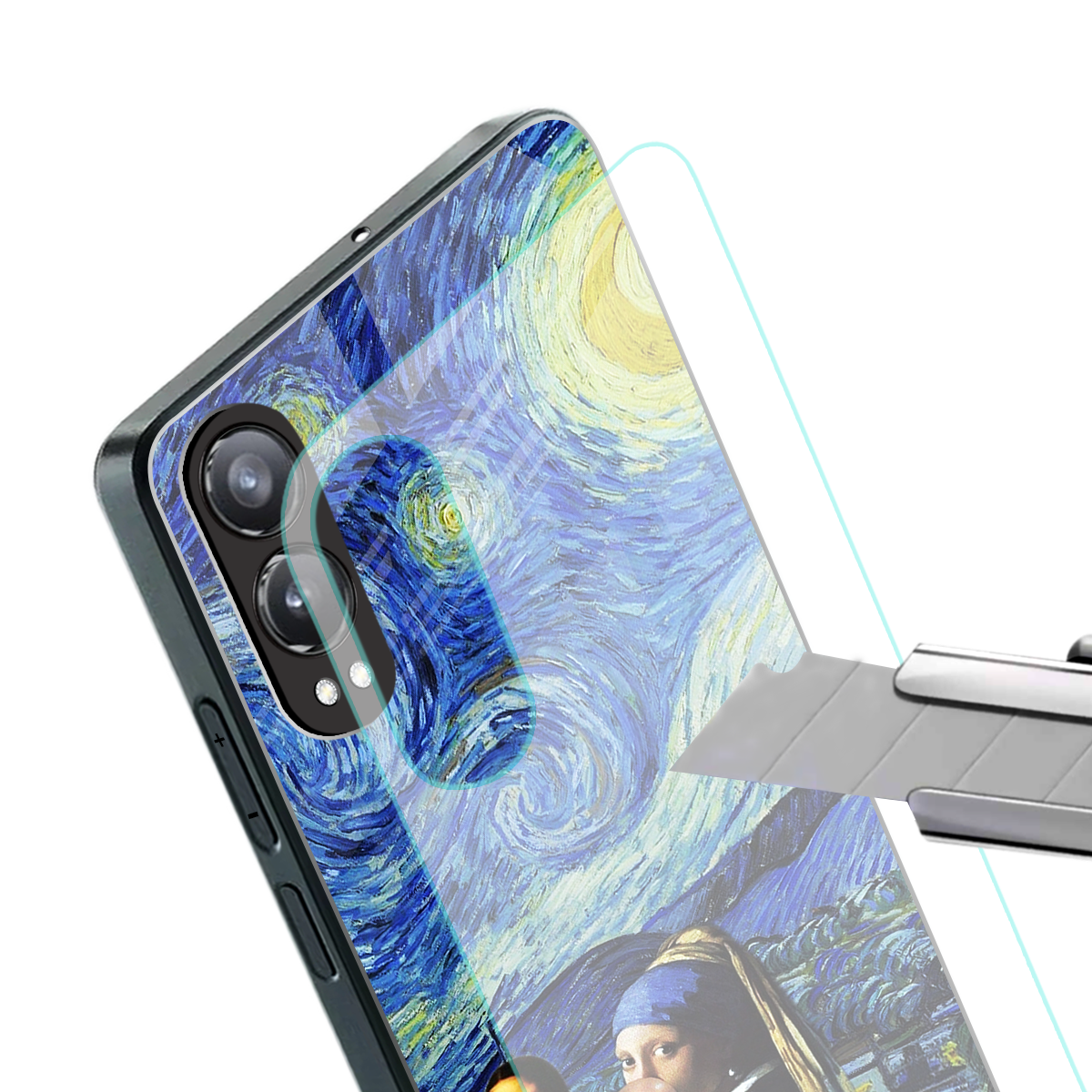 mona lisa starry night back phone cover | glass case for oneplus nord ce 4 lite