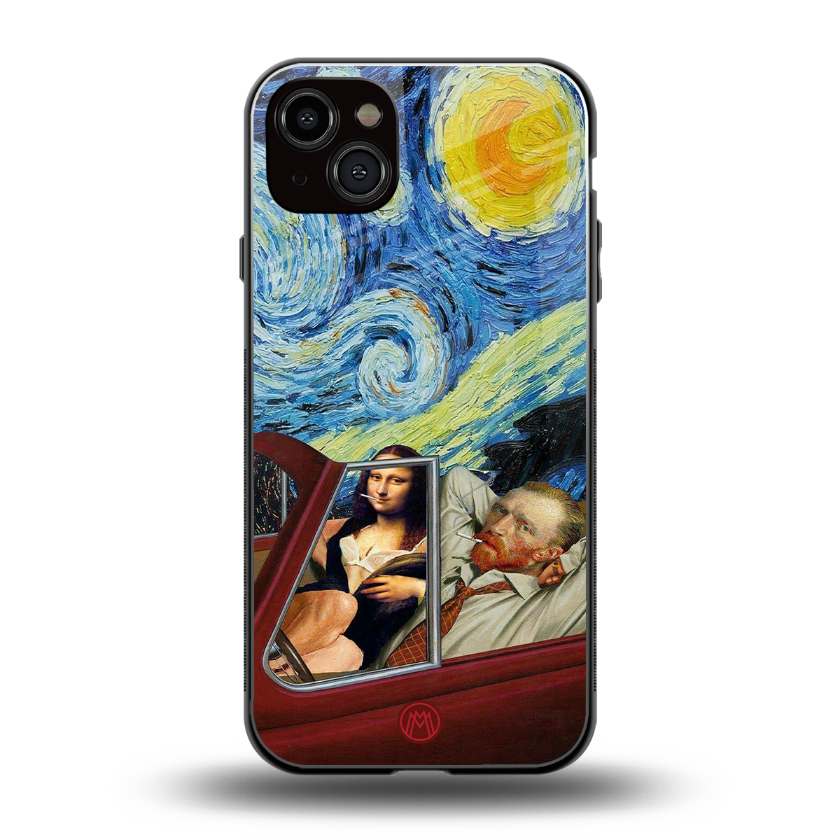 mona lisa x van gogh back phone cover | glass case for iphone 15 plus