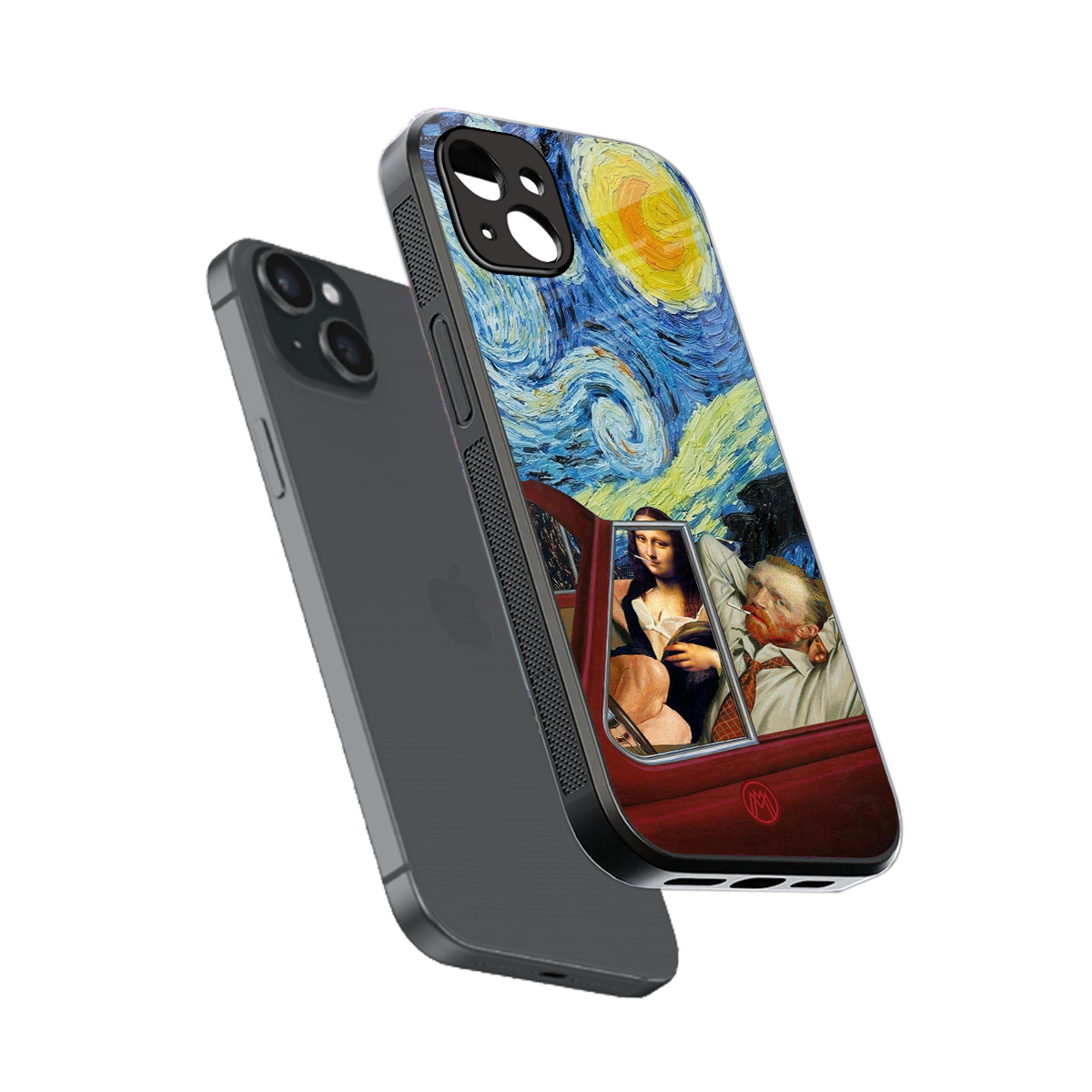 mona lisa x van gogh back phone cover | glass case for iphone 15 plus