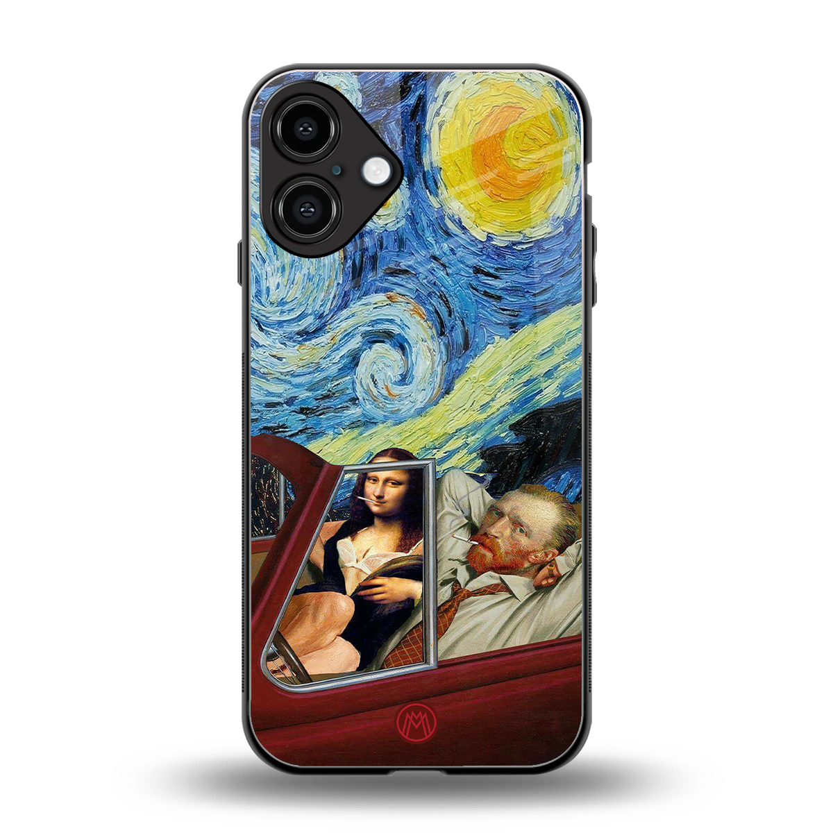 mona lisa x van gogh back phone cover | glass case for iphone 16 plus