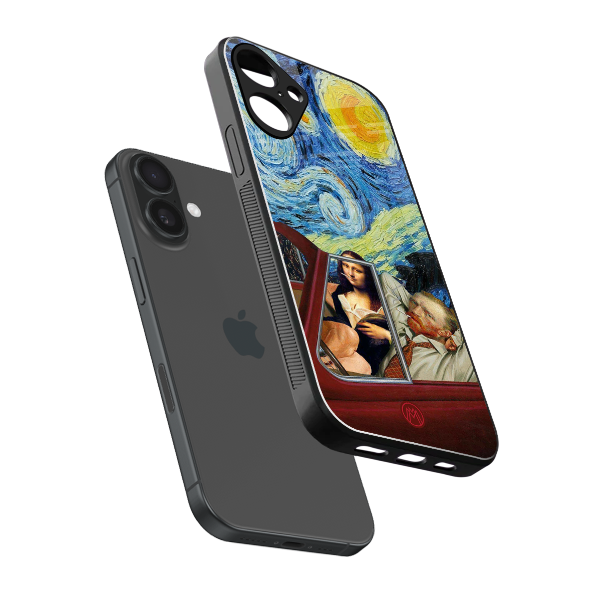 mona lisa x van gogh back phone cover | glass case for iphone 16 plus