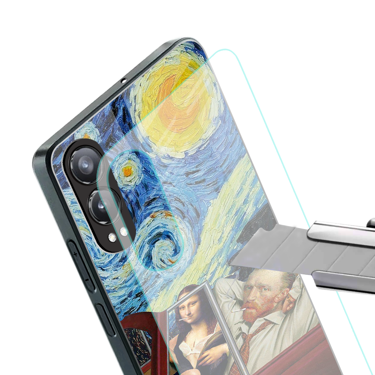 mona lisa x van gogh back phone cover | glass case for oneplus nord ce 4 lite