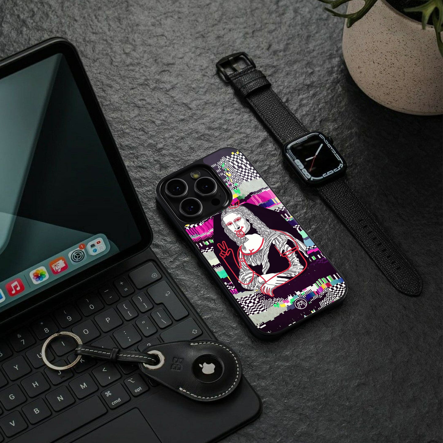 mona remix back phone cover | glass case for iphone 15 plus