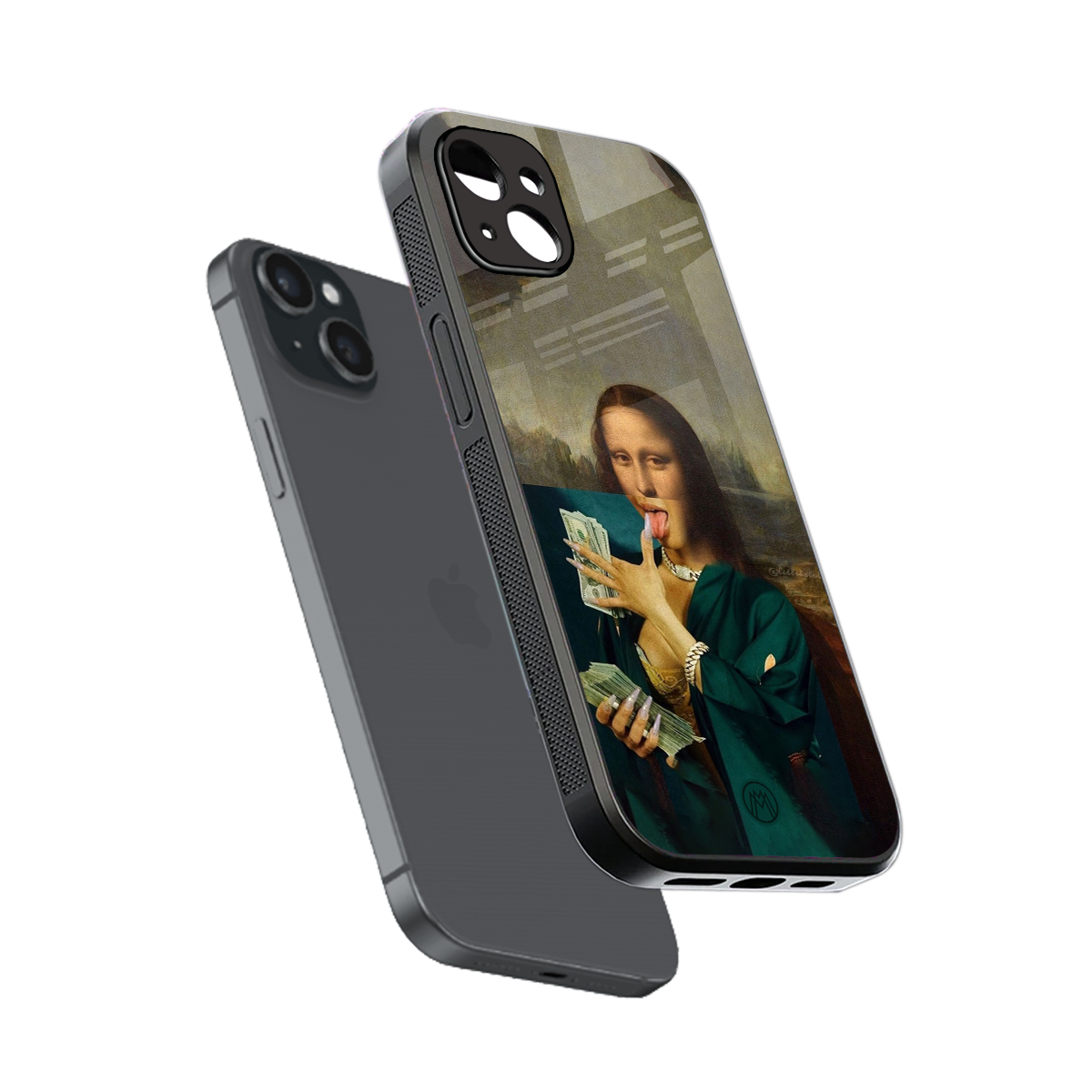 money lisa back phone cover | glass case for iphone 15 plus