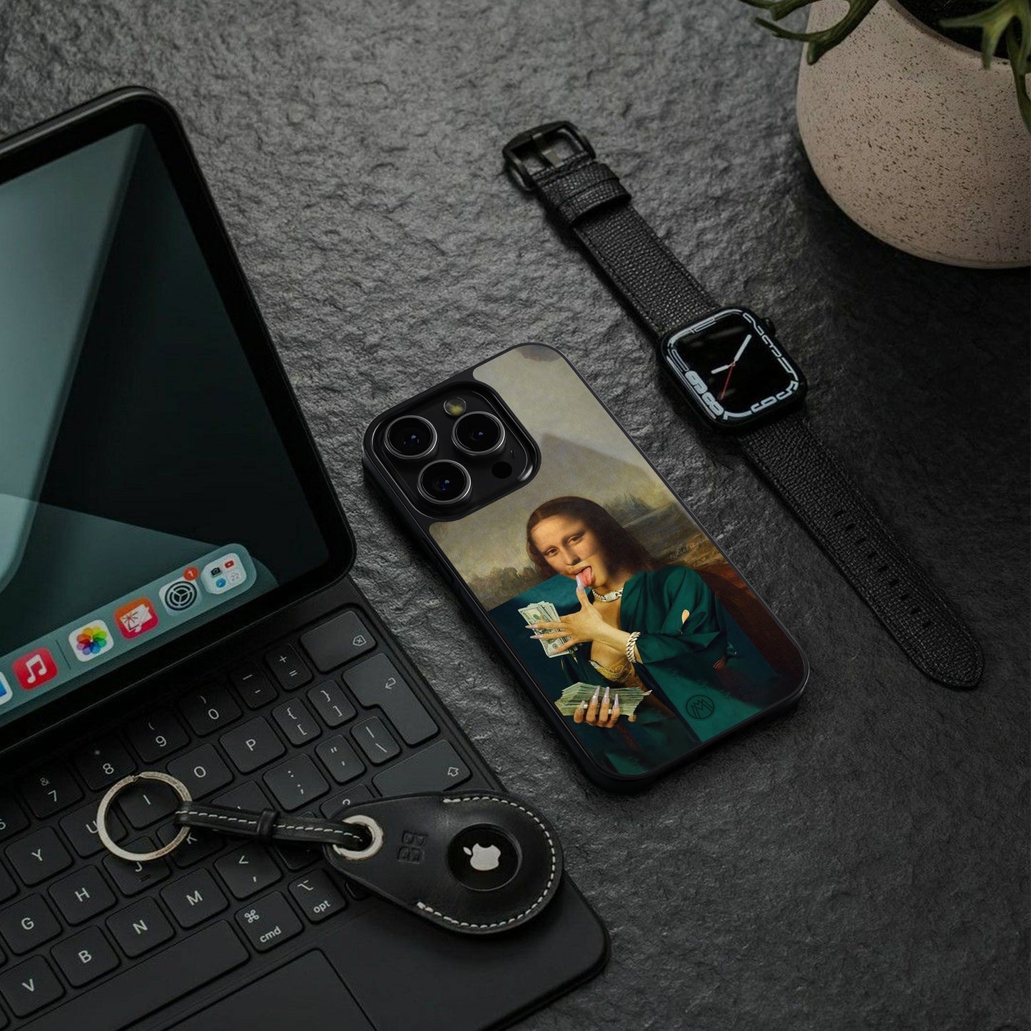 money lisa back phone cover | glass case for iphone 15 plus