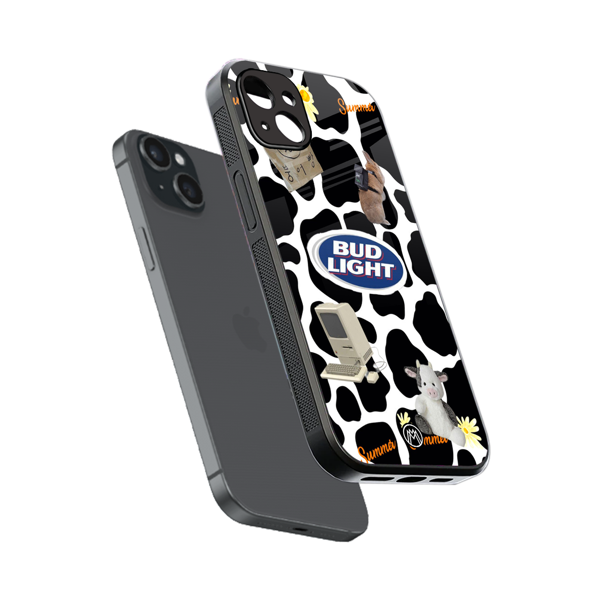 moo moo summer vibes back phone cover | glass case for iphone 15 plus
