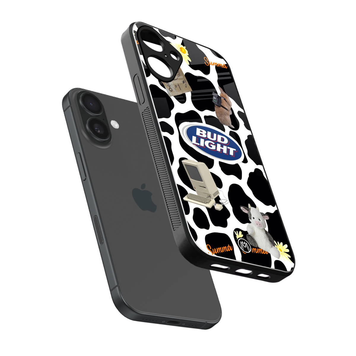 moo moo summer vibes back phone cover | glass case for iphone 16 plus