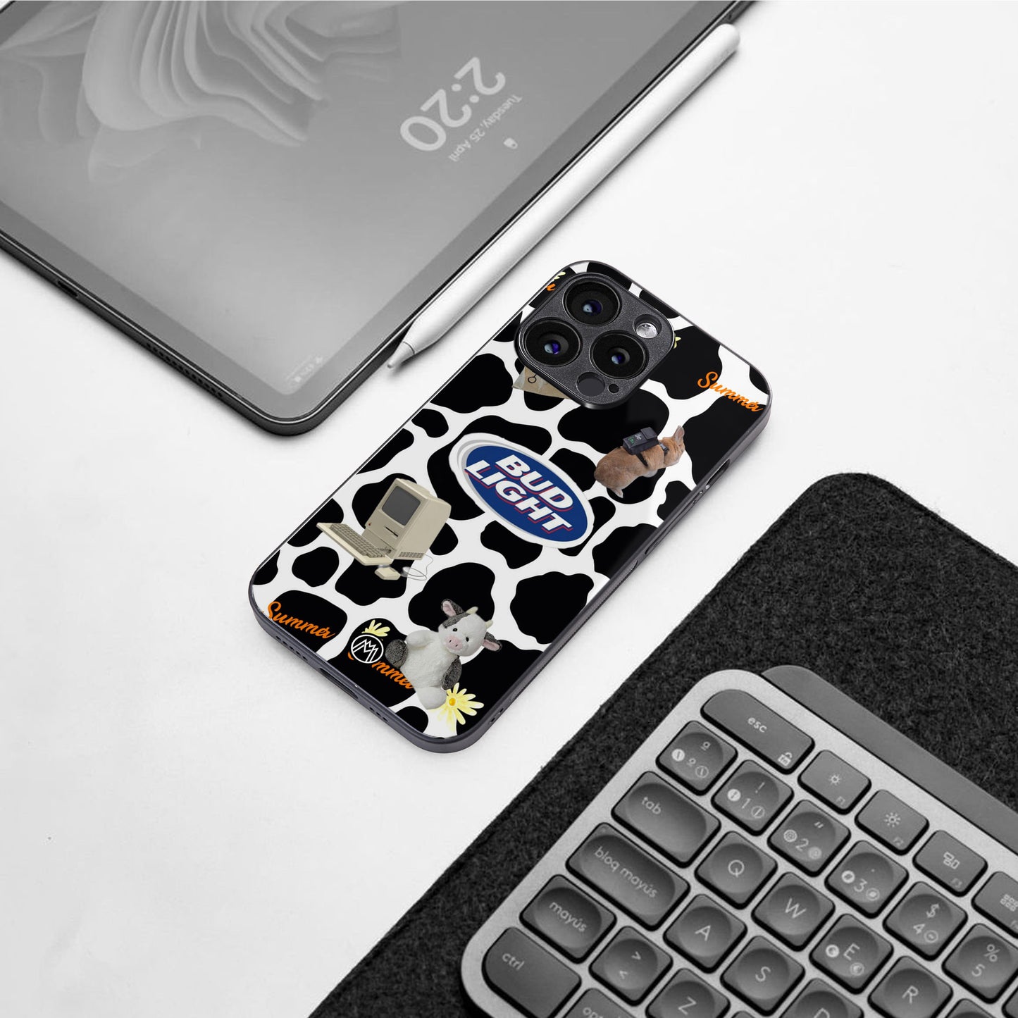 moo moo summer vibes back phone cover | glass case for iphone 15 plus