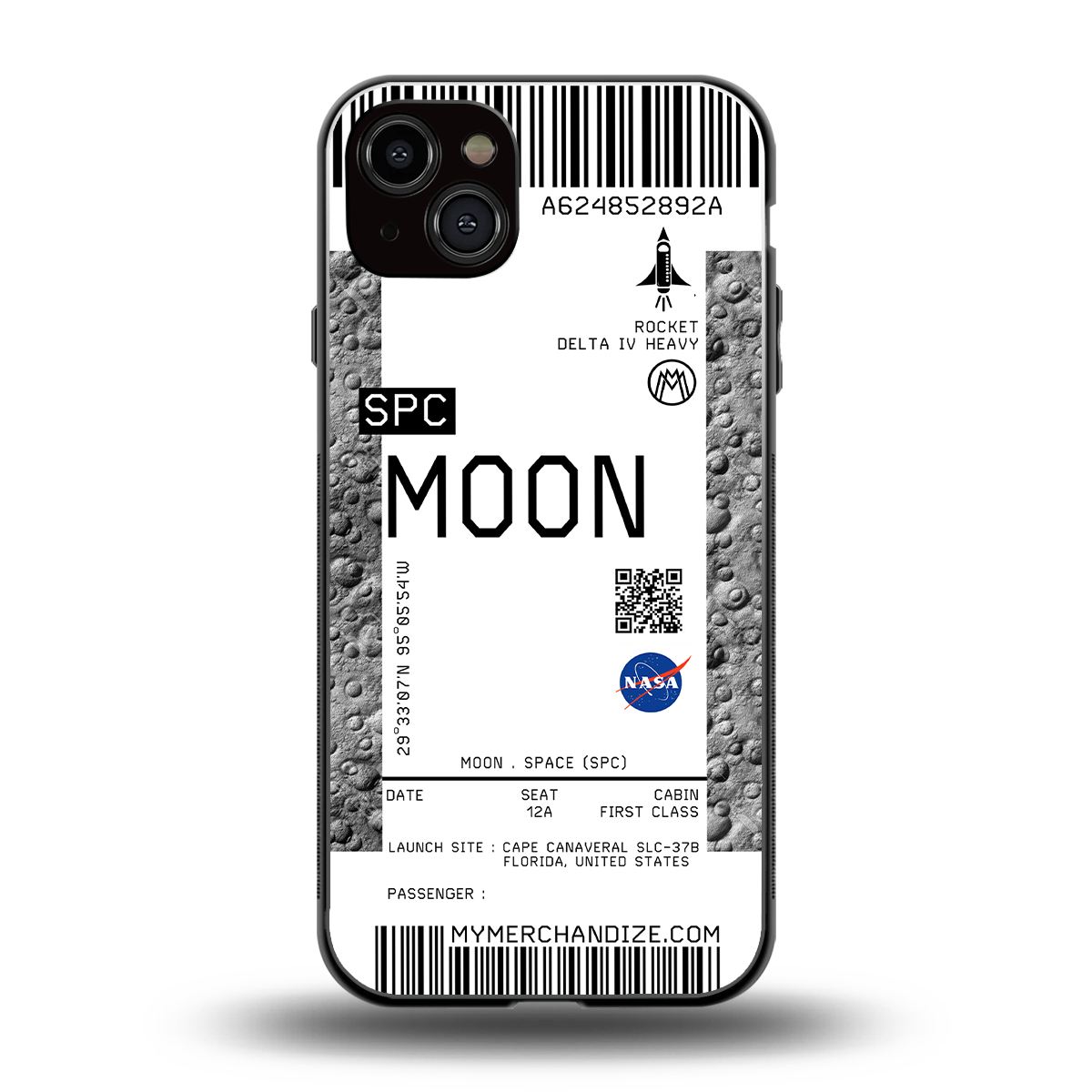 moon boarding pass ticket back phone cover | glass case for iphone 15 plus