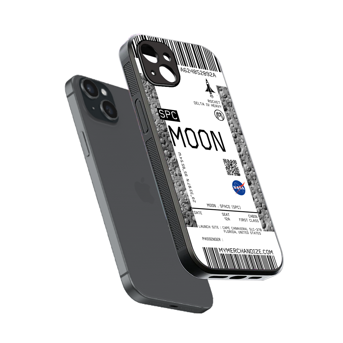 moon boarding pass ticket back phone cover | glass case for iphone 15 plus