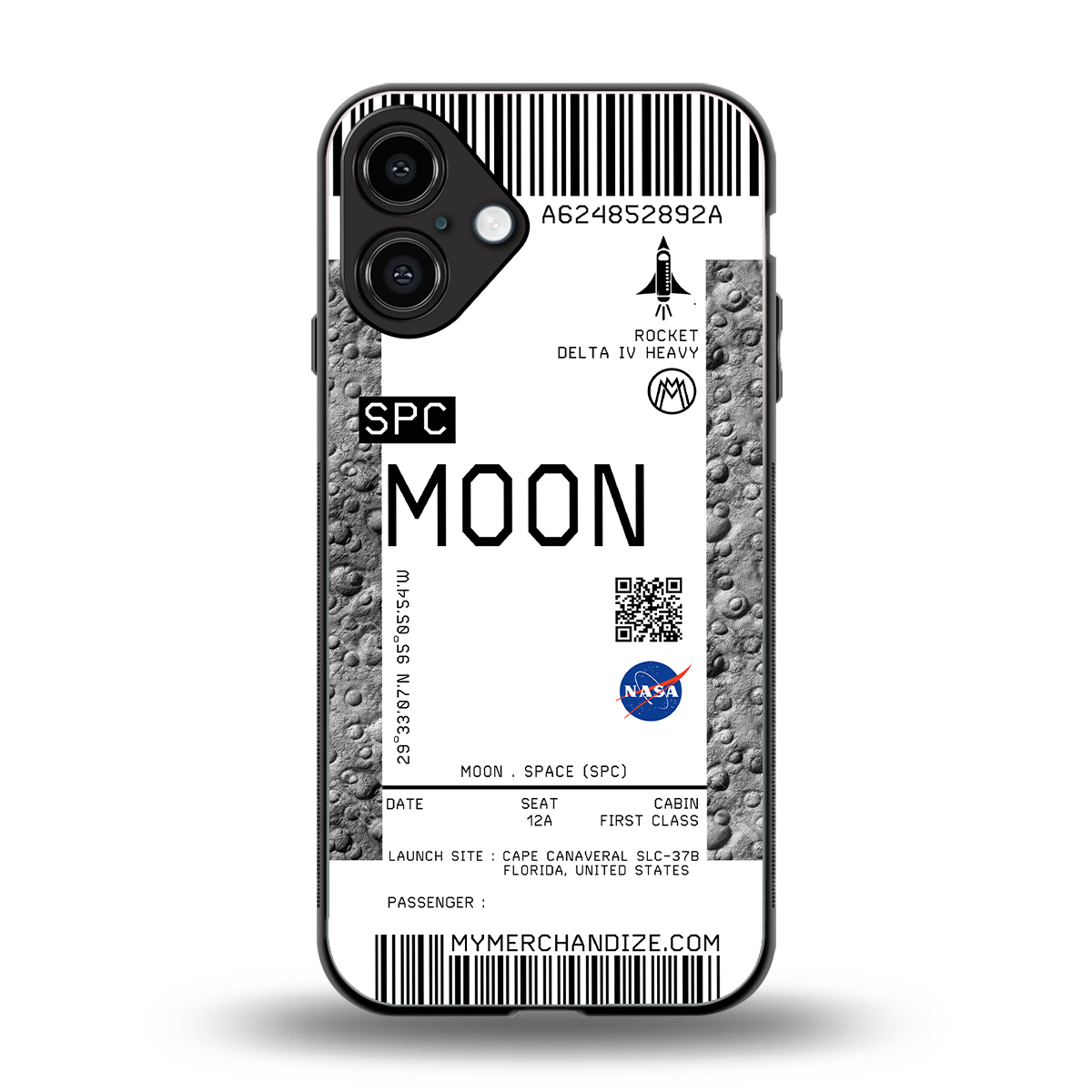 moon boarding pass ticket back phone cover | glass case for iphone 16 plus