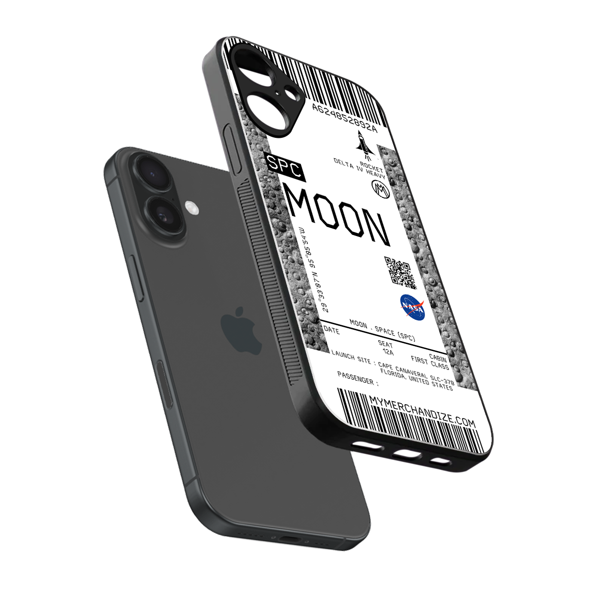 moon boarding pass ticket back phone cover | glass case for iphone 16 plus
