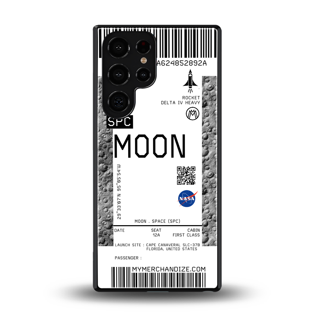 moon boarding pass ticket back phone cover | glass case for samsung galaxy s25 ultra