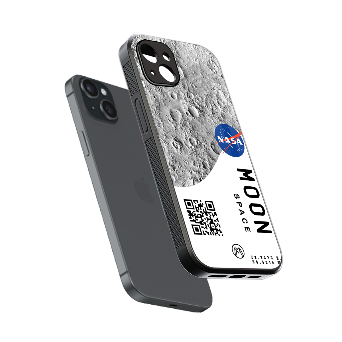 moon space back phone cover | glass case for iphone 14 plus