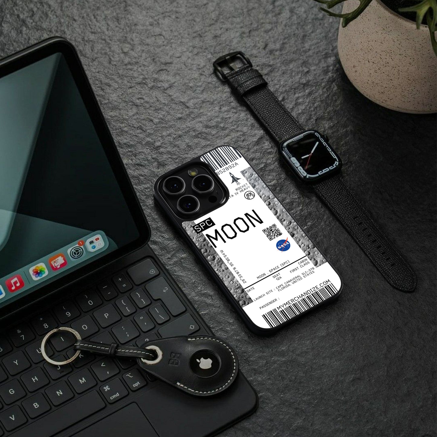 moon boarding pass ticket back phone cover | glass case for iphone 15 plus