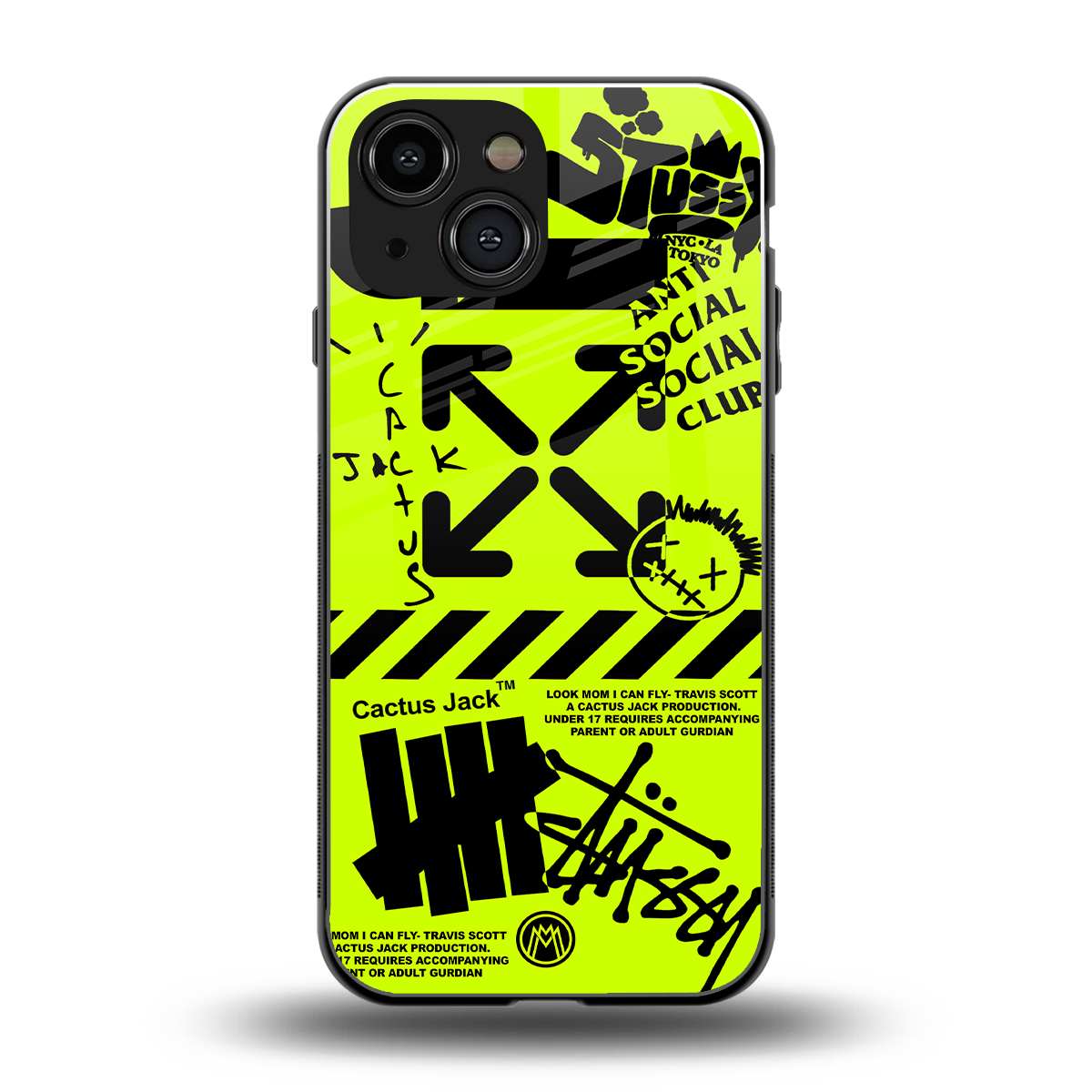 neon travis scott x anti social social club back phone cover | glass case for iphone 13 mini
