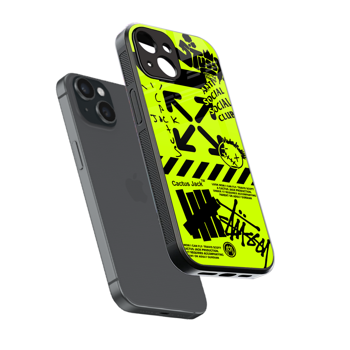 neon travis scott x anti social social club back phone cover | glass case for iphone 13 mini
