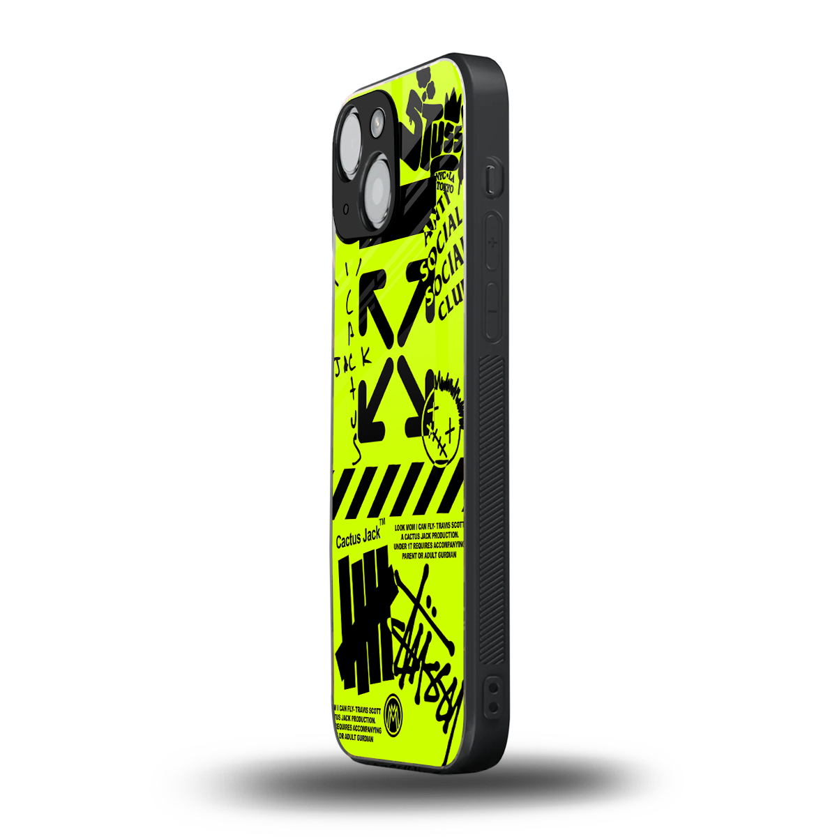 neon travis scott x anti social social club back phone cover | glass case for iphone 13 mini