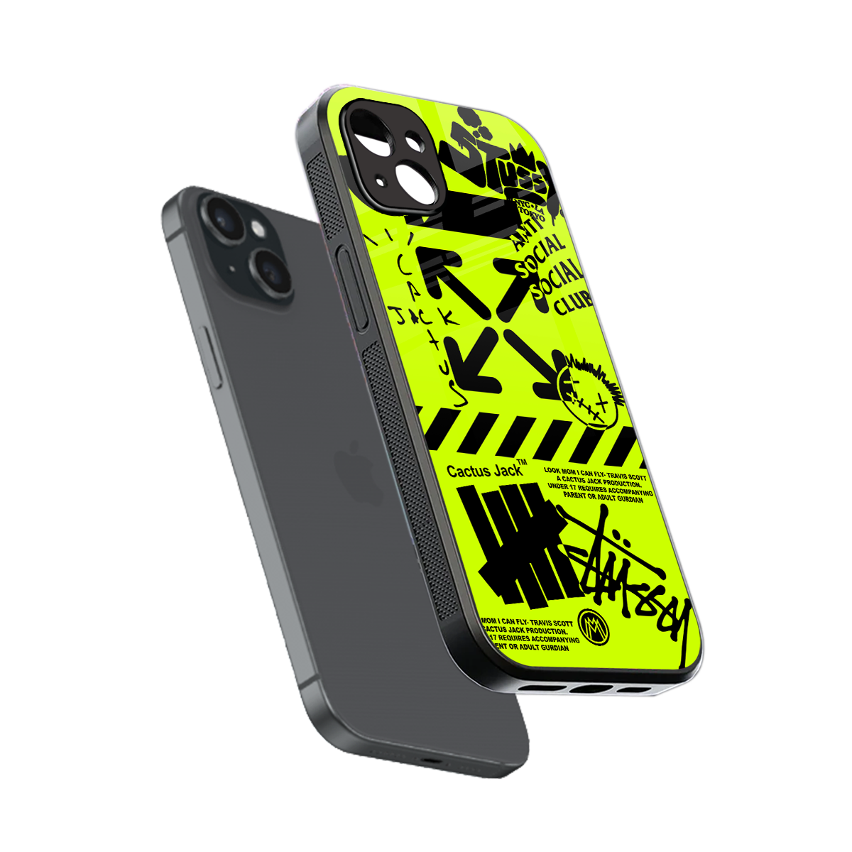 neon travis scott x anti social social club back phone cover | glass case for iphone 15 plus