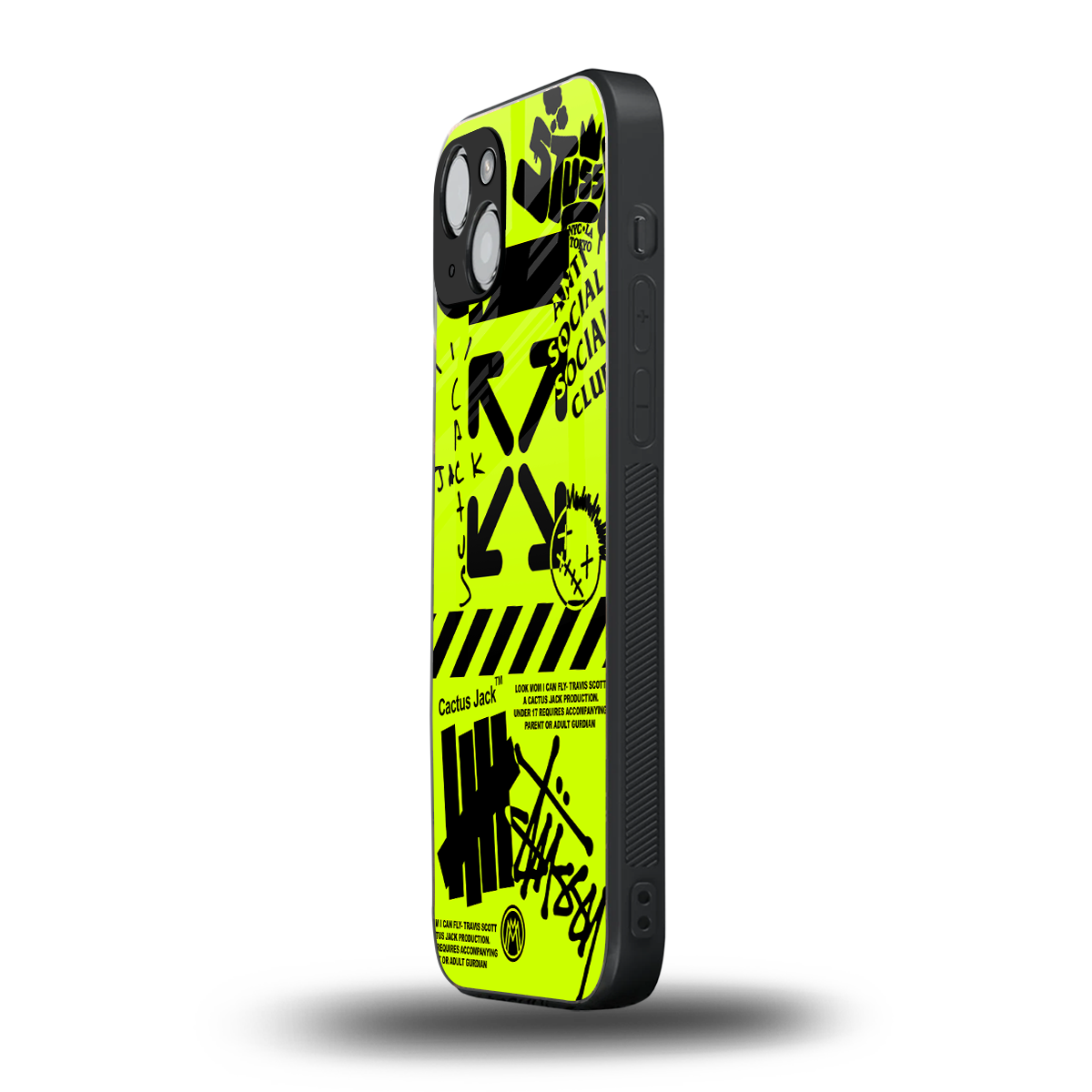 neon travis scott x anti social social club back phone cover | glass case for iphone 15 plus