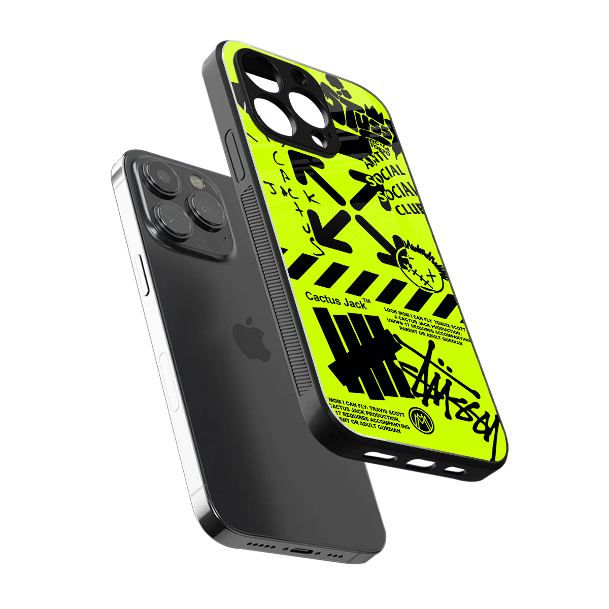 neon travis scott x anti social social club back phone cover | glass case for iphone 14 pro max